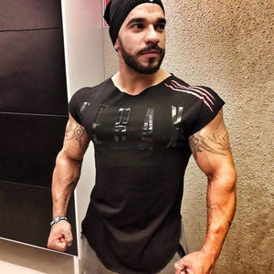 Mens Gyms T-shirt Fitness Bodybuilding Short Sleeve Cotton T Shirt Man Summer Casual Fashion Print Slim Tees Tops Brand Clothes
