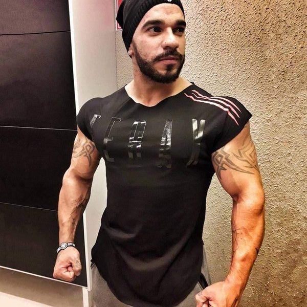Mens Gyms T-shirt Fitness Bodybuilding Short Sleeve Cotton T Shirt Man Summer Casual Fashion Print Slim Tees Tops Brand Clothes