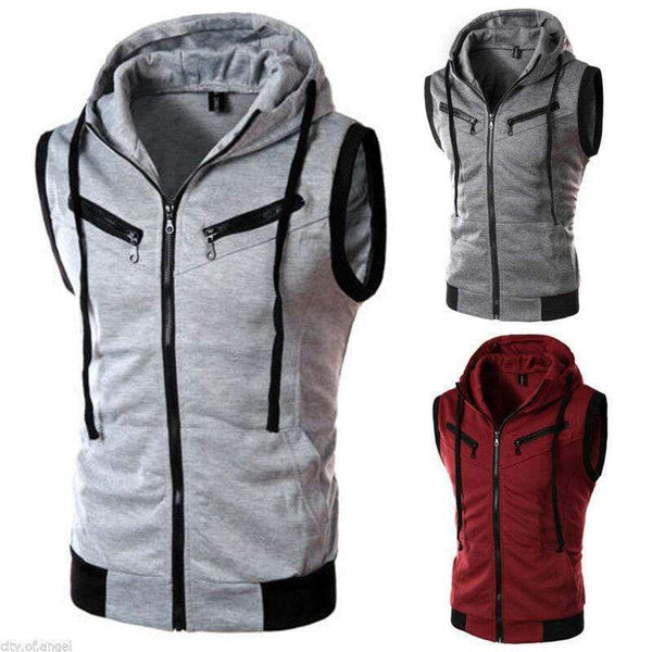 Planet Gates Mens Hooded Sleeveless Zip Casual Sweatshirt Hoodies Jacket Vest Waistcoats Top