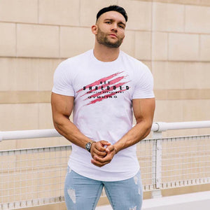 Mens Short Sleeve Cotton Slim T-shirt Summer Casual Print Tee Shirt Tops Male Gyms Fitness Bodybuilding Crossfit Brand Clothing