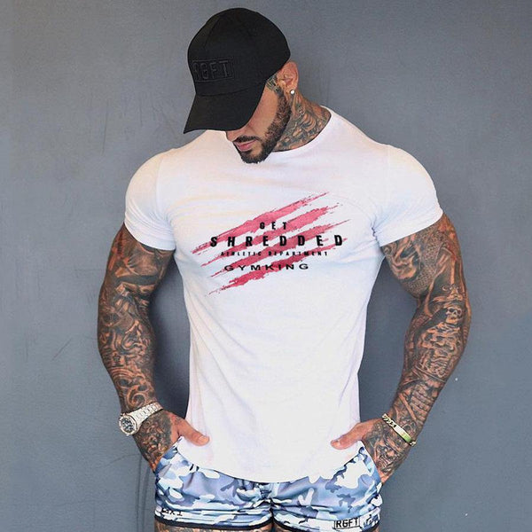 Mens Short Sleeve Cotton Slim T-shirt Summer Casual Print Tee Shirt Tops Male Gyms Fitness Bodybuilding Crossfit Brand Clothing