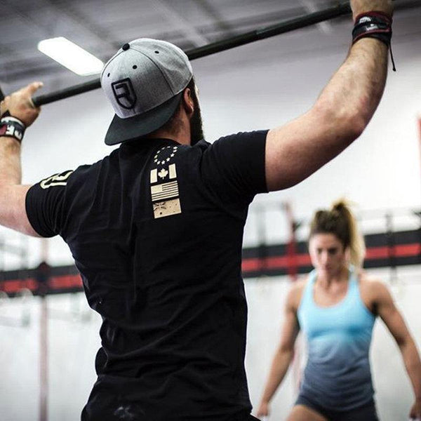 Mens Short Sleeve Cotton T-shirt Summer Casual Fashion Slim Print T Shirt Crossfit Gyms Fitness Workout Tee Tops Brand Clothing