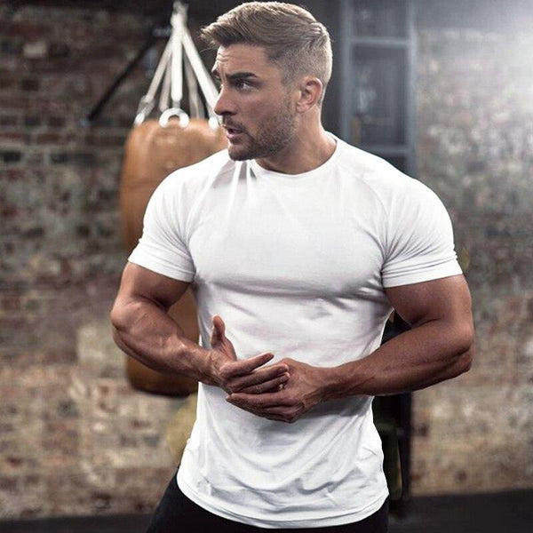 Mens Short Sleeve Solid Cotton T-shirt Gyms Fitness Bodybuilding Workout T Shirts Summer Casual Slim Tee Tops Crossfit Apparel
