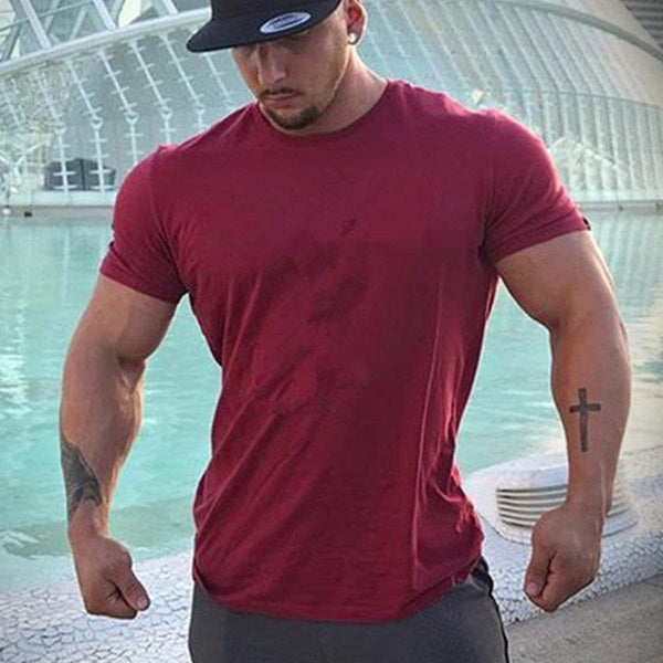 Mens Short Sleeve Solid Cotton T-shirt Gyms Fitness Bodybuilding Workout T Shirts Summer Casual Slim Tee Tops Crossfit Apparel
