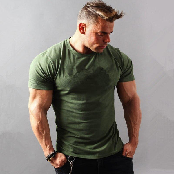Mens Short Sleeve Solid Cotton T-shirt Gyms Fitness Bodybuilding Workout T Shirts Summer Casual Slim Tee Tops Crossfit Apparel