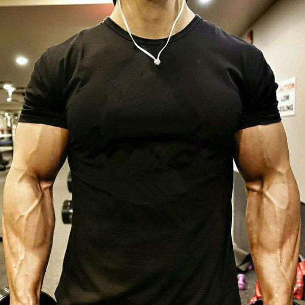 Mens Short Sleeve Solid Cotton T-shirt Gyms Fitness Bodybuilding Workout T Shirts Summer Casual Slim Tee Tops Crossfit Apparel