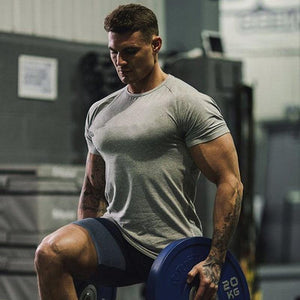 Mens Short Sleeve Solid Cotton T-shirt Gyms Fitness Bodybuilding Workout T Shirts Summer Casual Slim Tee Tops Crossfit Clothing