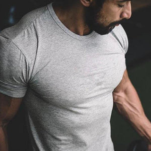 Mens Short Sleeve Solid Cotton T-shirt Gyms Fitness Bodybuilding Workout T Shirts Summer Casual Slim Tee Tops Crossfit Clothing