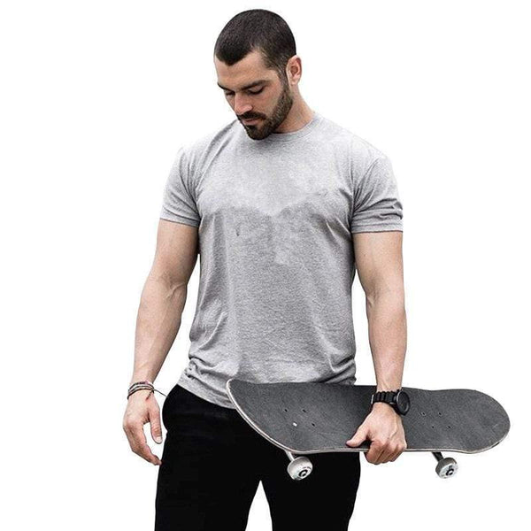 Mens Short Sleeve Solid Cotton T-shirt Gyms Fitness Bodybuilding Workout T Shirts Summer Casual Slim Tee Tops Crossfit Clothing