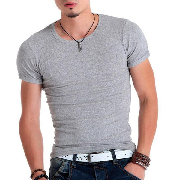 Mens Short Sleeve Solid Cotton T-shirt Gyms Fitness Bodybuilding Workout T Shirts Summer Casual Slim Tee Tops Crossfit Clothing
