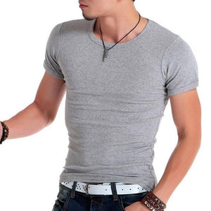 Mens Short Sleeve Solid Cotton T-shirt Gyms Fitness Bodybuilding Workout T Shirts Summer Casual Slim Tee Tops Crossfit Clothing