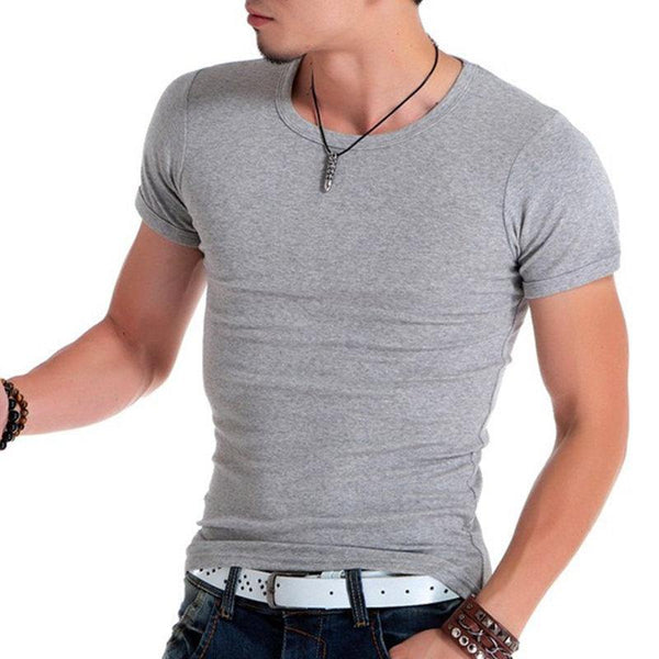 Mens Short Sleeve Solid Cotton T-shirt Gyms Fitness Bodybuilding Workout T Shirts Summer Casual Slim Tee Tops Crossfit Clothing