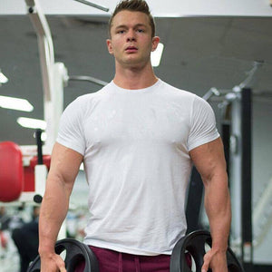 Mens Short Sleeve Solid Cotton T-shirt Gyms Fitness Workout T Shirts Male Summer Casual Fashion Slim Tee Tops Crossfit Clothing