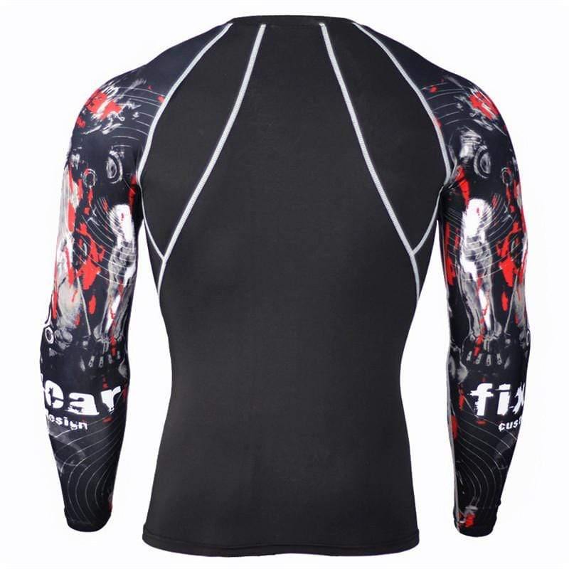 Mens Skinny Long Sleeve T-shirt Compression Elasticity Polyester Print T Shirt Male Gyms Fitness Bodybuilding Jogger Tees Tops