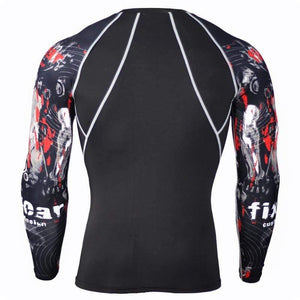 Mens Skinny Long Sleeve T-shirt Compression Elasticity Polyester Print T Shirt Male Gyms Fitness Bodybuilding Jogger Tees Tops