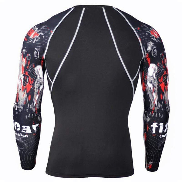 Mens Skinny Long Sleeve T-shirt Compression Elasticity Polyester Print T Shirt Male Gyms Fitness Bodybuilding Jogger Tees Tops