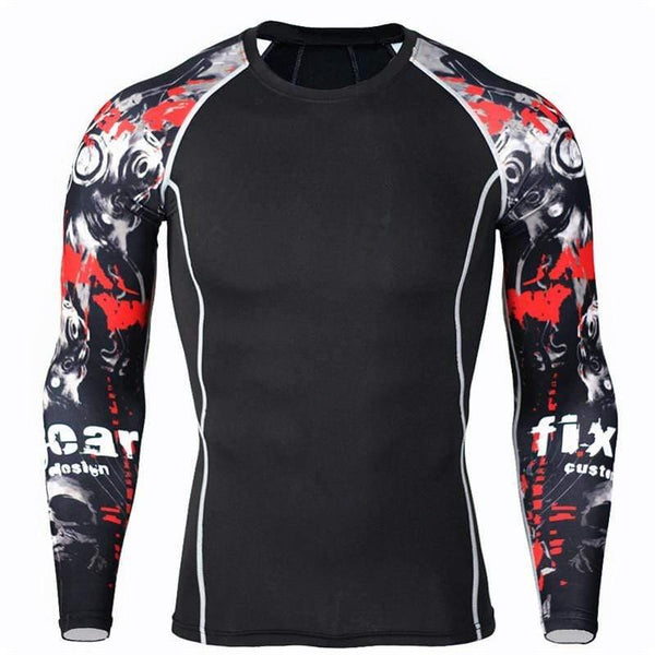 Mens Skinny Long Sleeve T-shirt Compression Elasticity Polyester Print T Shirt Male Gyms Fitness Bodybuilding Jogger Tees Tops