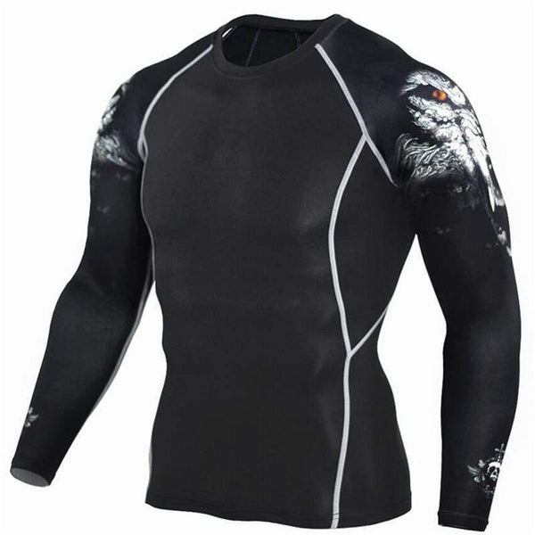 Mens Skinny Long Sleeve T-shirt Compression Elasticity Polyester Print T Shirt Male Gyms Fitness Bodybuilding Jogger Tees Tops
