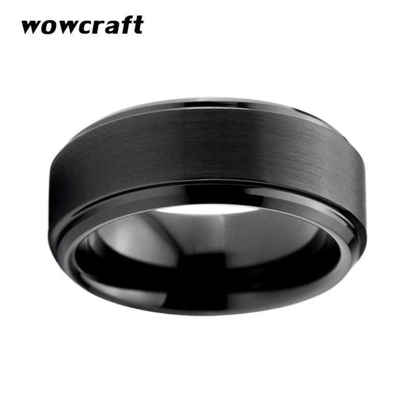 Planet Gates Mens Tungsten Carbide Ring 8mm Brushed Matte Finish Top Black Plated Wedding Bands Beveled Edges Size 5-15