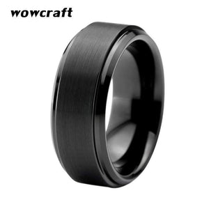 Planet Gates Mens Tungsten Carbide Ring 8mm Brushed Matte Finish Top Black Plated Wedding Bands Beveled Edges Size 5-15