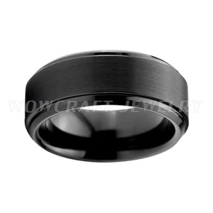 Planet Gates Mens Tungsten Carbide Ring 8mm Brushed Matte Finish Top Black Plated Wedding Bands Beveled Edges Size 5-15
