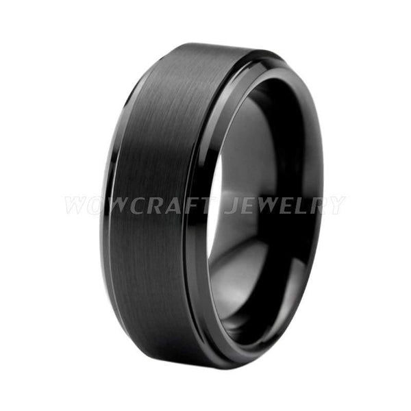 Planet Gates Mens Tungsten Carbide Ring 8mm Brushed Matte Finish Top Black Plated Wedding Bands Beveled Edges Size 5-15