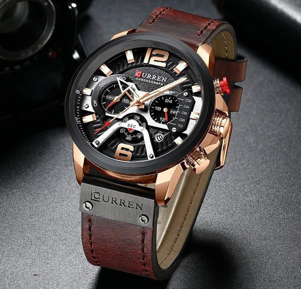 Planet Gates Mens Watches Top Brand Luxury Leather Sports Watch Men Fashion Chronograph Quartz Man Clock Waterproof Relogio Masculino