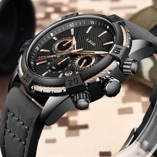 Planet Gates Mens Watches Top Brand Luxury Men Casual Leather Waterproof Chronograph Men Sport Quartz Clock Relogio Masculino