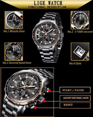 Planet Gates Mens Watches Top Brand Luxury Sport Quartz All Steel Male Clock Military Waterproof Chronograph Relogio Masculino