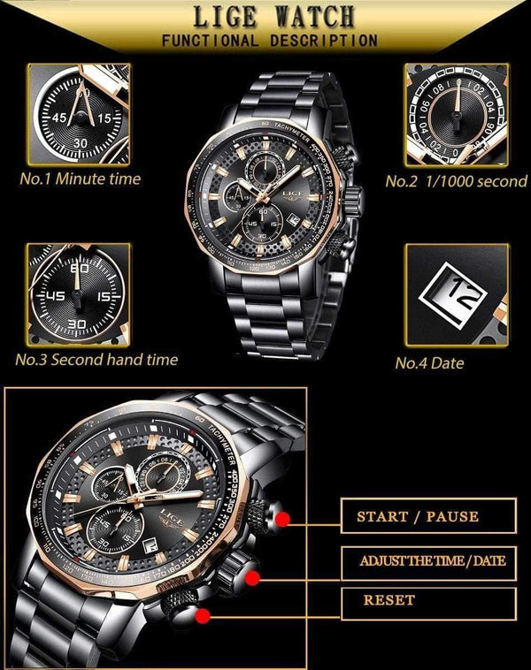 Planet Gates Mens Watches Top Brand Luxury Sport Quartz All Steel Male Clock Military Waterproof Chronograph Relogio Masculino