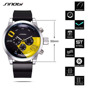 Planet Gates Mens Watches Top Luxury Brand Men Rubber Sports Watches SINOBI Men's Quartz Chronograph Clock Waterproof Military Wrist Watch