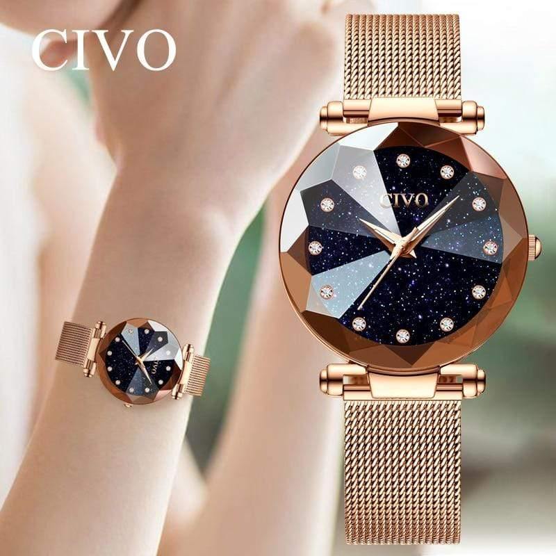 Planet Gates mesh gold 8064 Ladies Crystal Watches Luxury Waterproof Rose Gold Steel Mesh Quartz Women Watches Top Brand Bracelet Clock