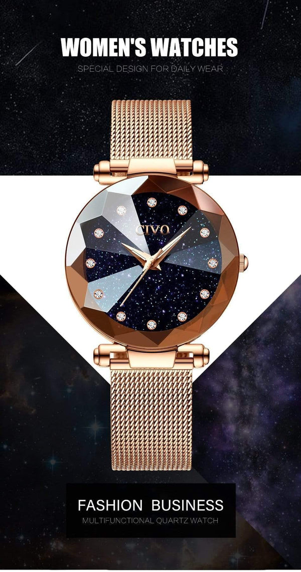 Planet Gates mesh gold 8064 Ladies Crystal Watches Luxury Waterproof Rose Gold Steel Mesh Quartz Women Watches Top Brand Bracelet Clock