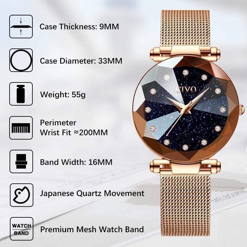 Planet Gates mesh gold 8064 Ladies Crystal Watches Luxury Waterproof Rose Gold Steel Mesh Quartz Women Watches Top Brand Bracelet Clock