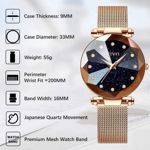 Planet Gates mesh gold 8064 Ladies Crystal Watches Luxury Waterproof Rose Gold Steel Mesh Quartz Women Watches Top Brand Bracelet Clock