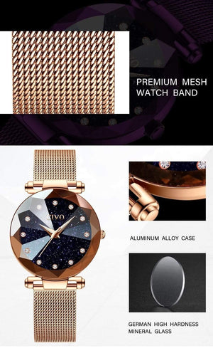 Planet Gates mesh gold 8064 Ladies Crystal Watches Luxury Waterproof Rose Gold Steel Mesh Quartz Women Watches Top Brand Bracelet Clock