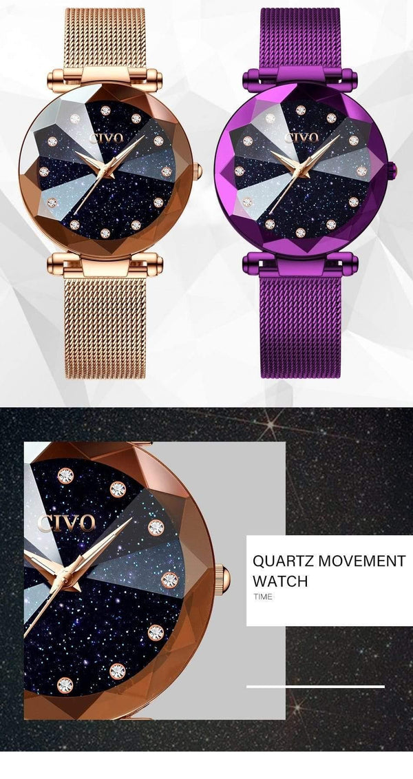 Planet Gates mesh gold 8064 Ladies Crystal Watches Luxury Waterproof Rose Gold Steel Mesh Quartz Women Watches Top Brand Bracelet Clock