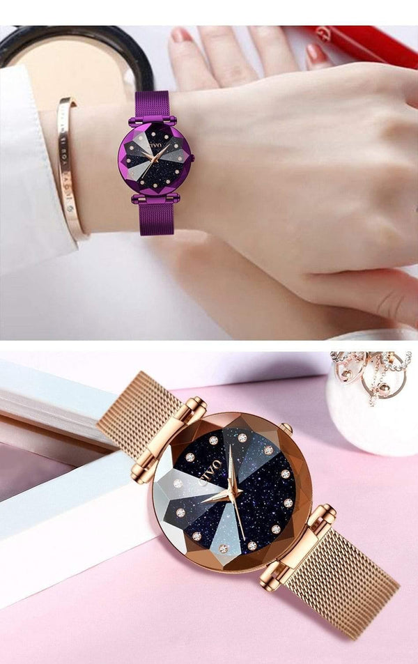 Planet Gates mesh gold 8064 Ladies Crystal Watches Luxury Waterproof Rose Gold Steel Mesh Quartz Women Watches Top Brand Bracelet Clock