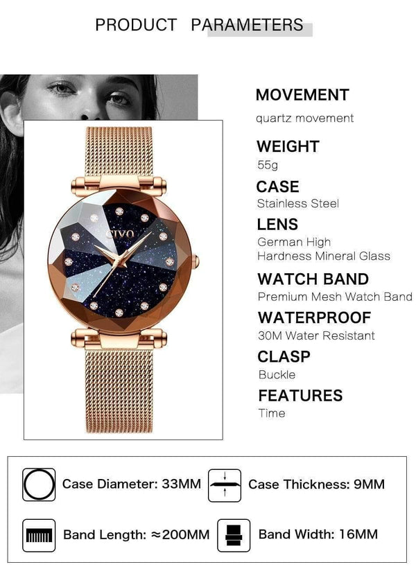 Planet Gates mesh gold 8064 Ladies Crystal Watches Luxury Waterproof Rose Gold Steel Mesh Quartz Women Watches Top Brand Bracelet Clock