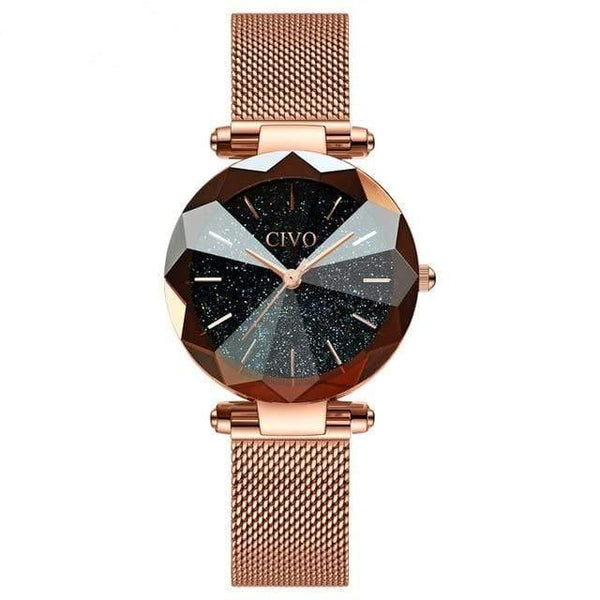Planet Gates mesh gold 8074 Ladies Crystal Watches Luxury Waterproof Rose Gold Steel Mesh Quartz Women Watches Top Brand Bracelet Clock