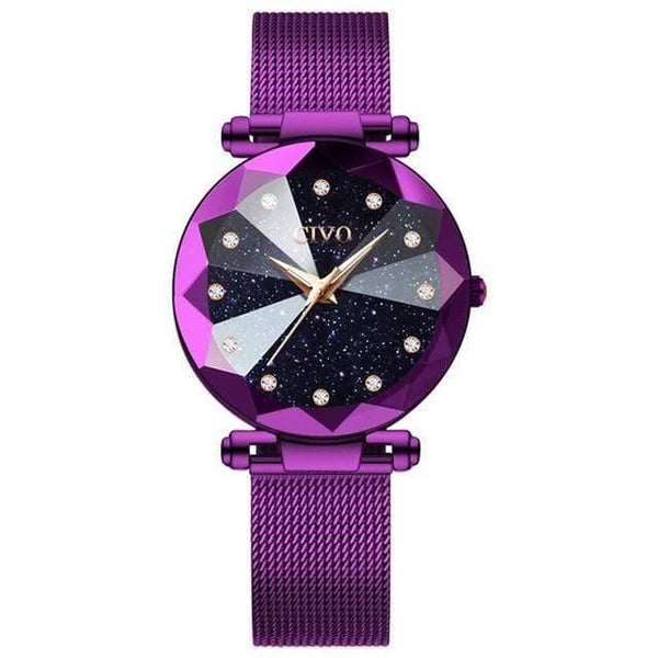 Planet Gates mesh purple 8064 Ladies Crystal Watches Luxury Waterproof Rose Gold Steel Mesh Quartz Women Watches Top Brand Bracelet Clock