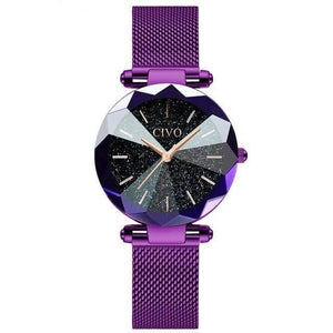 Planet Gates mesh purple 8074 Ladies Crystal Watches Luxury Waterproof Rose Gold Steel Mesh Quartz Women Watches Top Brand Bracelet Clock