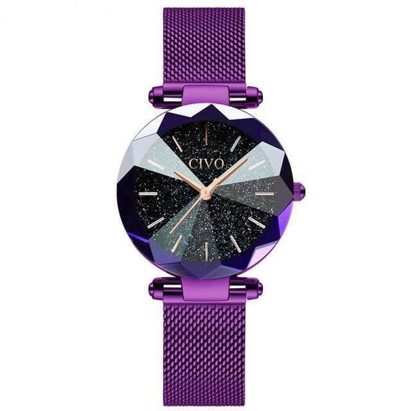 Planet Gates mesh purple 8074 Ladies Crystal Watches Luxury Waterproof Rose Gold Steel Mesh Quartz Women Watches Top Brand Bracelet Clock