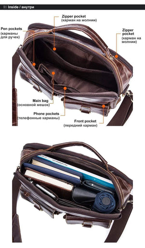 Planet Gates Messenger Bag Men's Genuine Leather Briefcase man bags Work Business Casual travel Bag for Documents Messenger Male 801