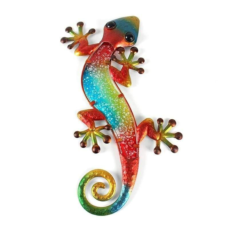 Metal Gecko Wall Decor with Glass for Home Garden Decoration and Miniatures Garden Statues Outdoor Fairy Garden Ornaments Fairy