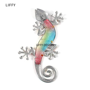 Metal Gecko Wall Decor with Glass for Home Garden Decoration and Miniatures Garden Statues Outdoor Fairy Garden Ornaments Fairy