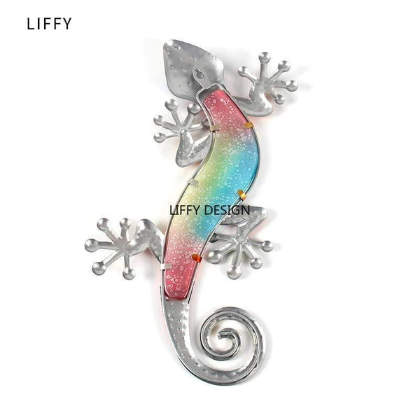 Metal Gecko Wall Decor with Glass for Home Garden Decoration and Miniatures Garden Statues Outdoor Fairy Garden Ornaments Fairy