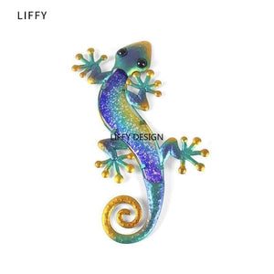 Metal Gecko Wall Decor with Glass for Home Garden Decoration and Miniatures Garden Statues Outdoor Fairy Garden Ornaments Fairy