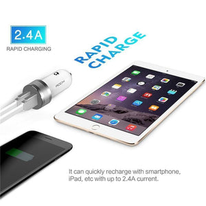 Planet Gates Metal White ROCK Sitor Car Charger 2.4A Quick Charge Dual Ports Aluminium Alloy For iPhone Samsung Phone Travel Cigar Lighter DC 12-24V