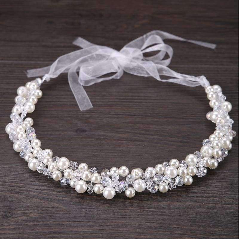 Planet Gates Metting Joura Wedding Bridal White Beads Pearl Knitted Headbands Flower Hairband  For Women Girls Party Hair Accessories